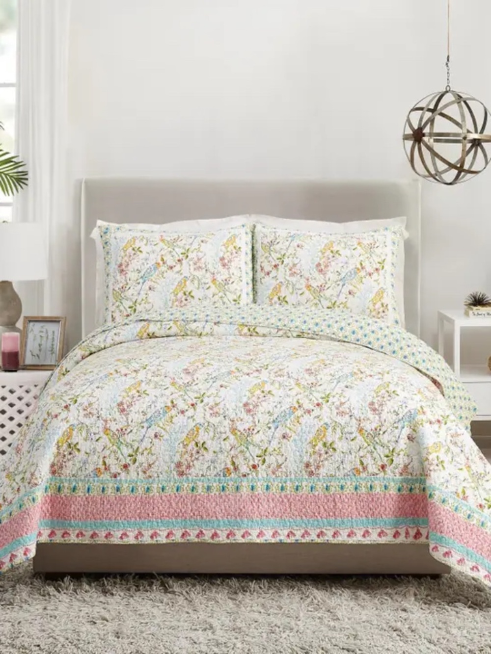 NWT Sonnet 3-Piece Quilt Set By Dena Home Sunny Garden Bird